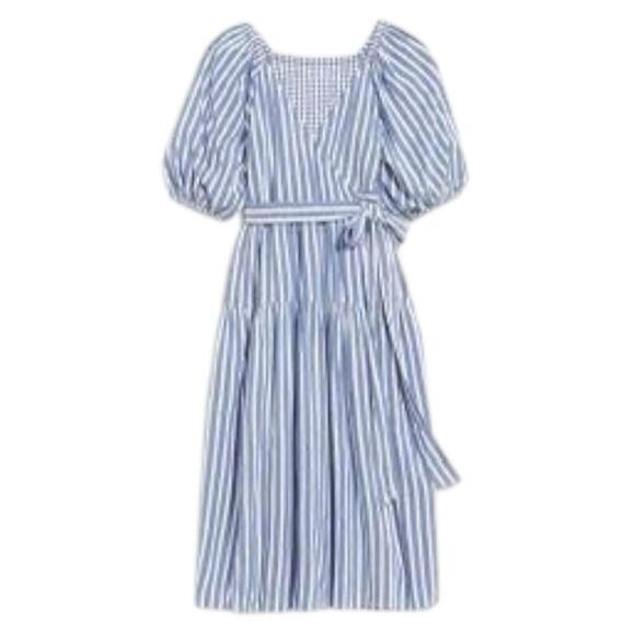 Old Navy Wrap Maxi Dress Womens 4X Blue Striped Puff Sleeve Side Tie Vacation - Picture 10 of 10